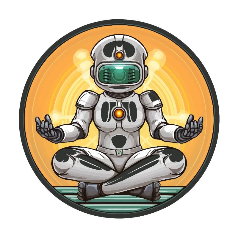 Robot Meditation im Neon-Kreis