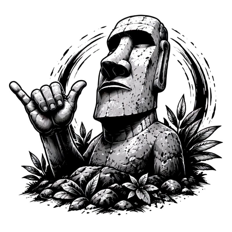 Moai Osterinsel Statue mit Shaka Zeichen