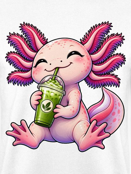 Süßer Axolotl mit Matcha Latte