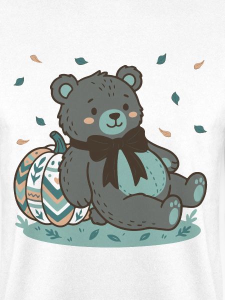 Grauer Teddybär mit gestempeltem Kürbis