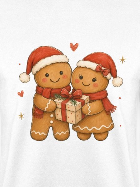 Aquarell-Lebkuchen-Paar mit Geschenk