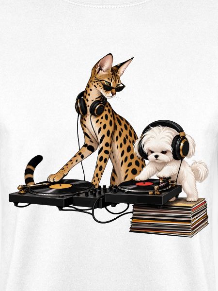 Malteser und Savannah-Katze als DJ-Duo