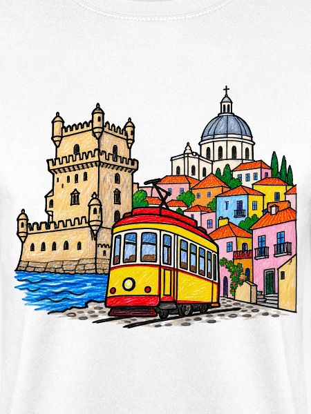 Lissabon Skyline mit bunter Straßenbahn