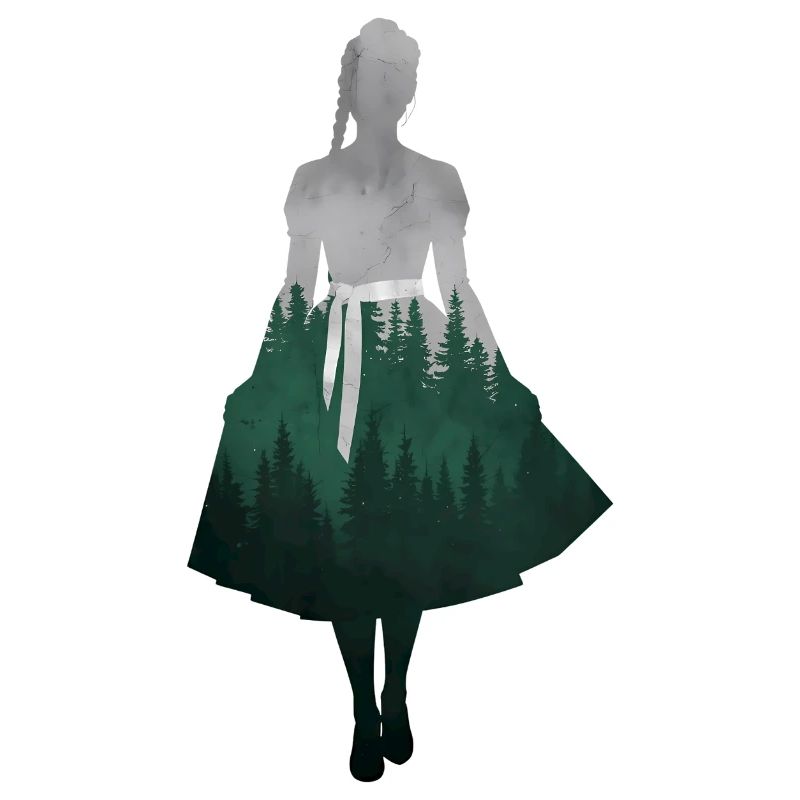 Dirndl Silhouette mit Wald – Alpenstil Elegant