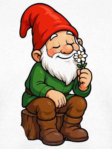 Gartenzwerg mit Blume – Fröhlicher Cartoon