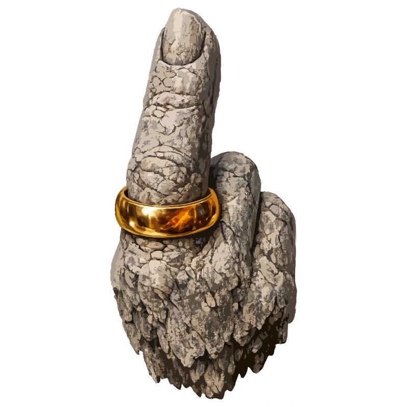 Main de pierre brute avec bague en or