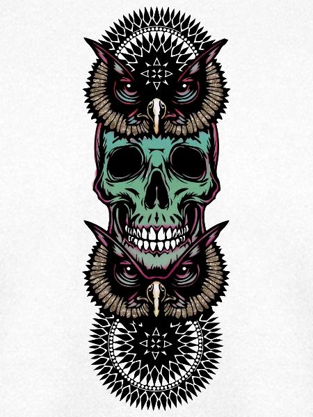 Totenkopf mit Eule