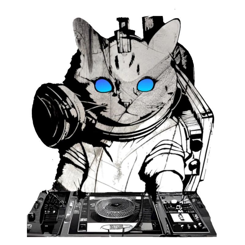 DJ cat avec table de mixage