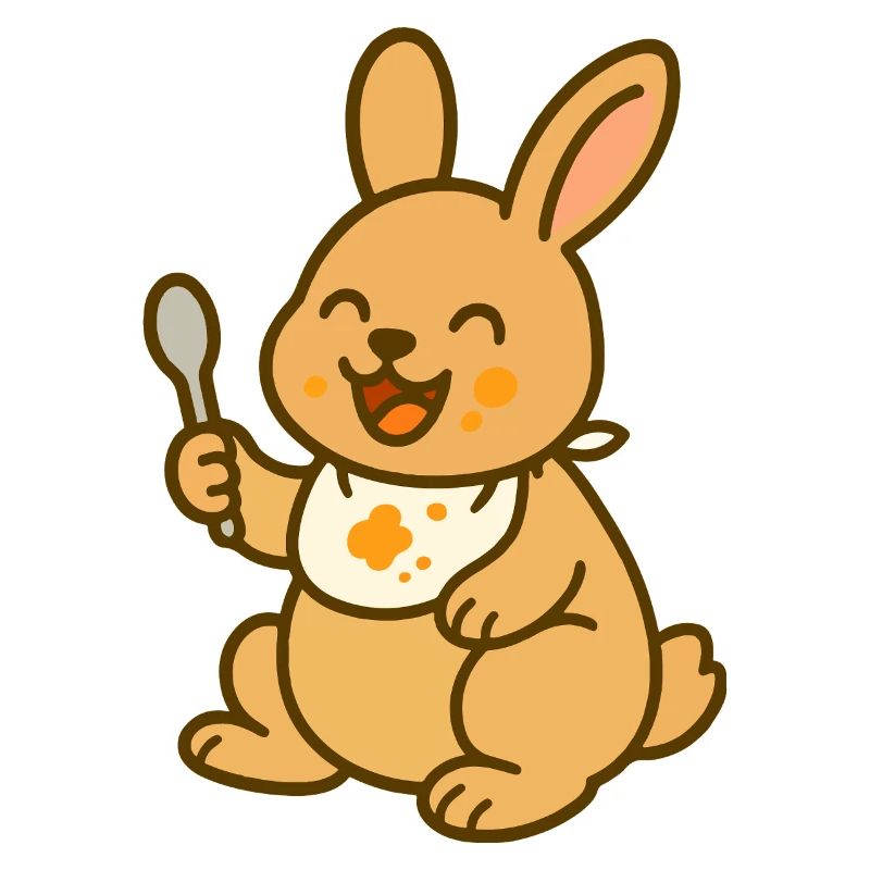 Bébé lapin avec cuillère dans le bonheur alimentaire