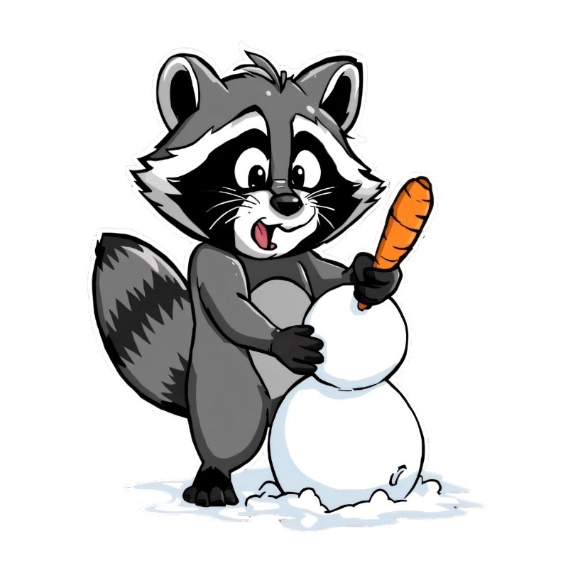 Niedlicher Waschbär mit Schneemann