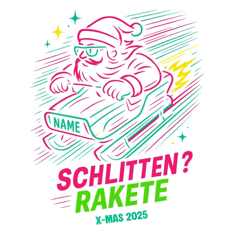Neon Weihnachtsmann Snowboard Rakete Santa