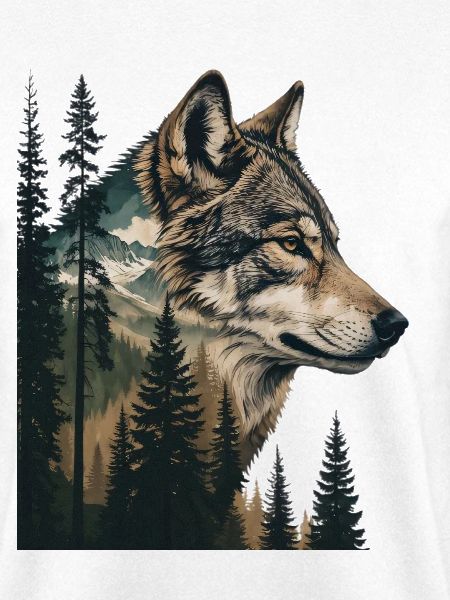 Waldwolf Portrait mit Bergen