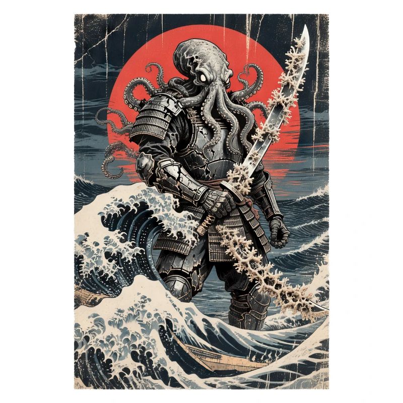Samurai Oktopus Tentakel Monster Japanisch Ukiyo-e