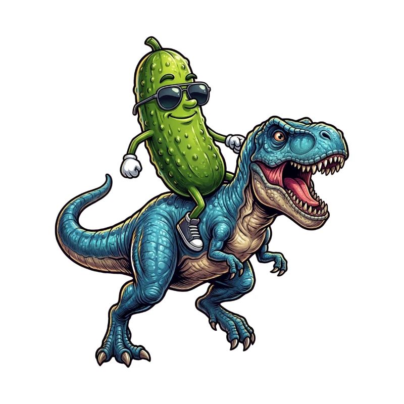 Saure Gurke reitet auf Dinosaurier