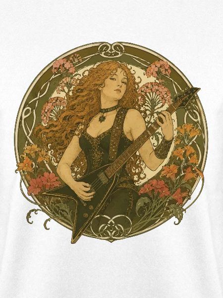 Gitarre im Jugendstil mit Blütenranken