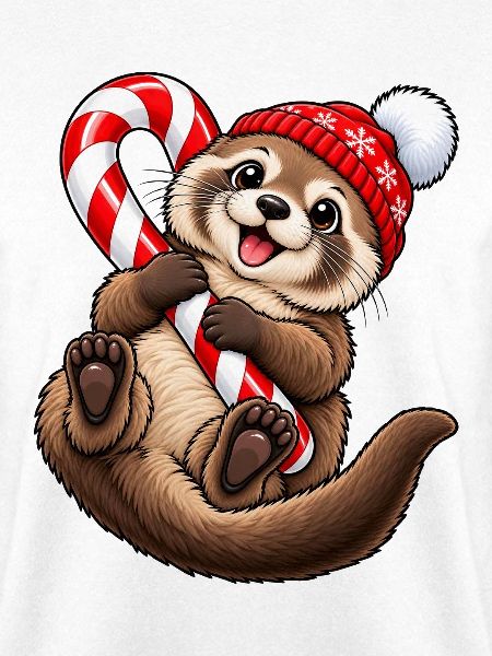 Süßer Otter mit Wintermütze & Zuckerstange