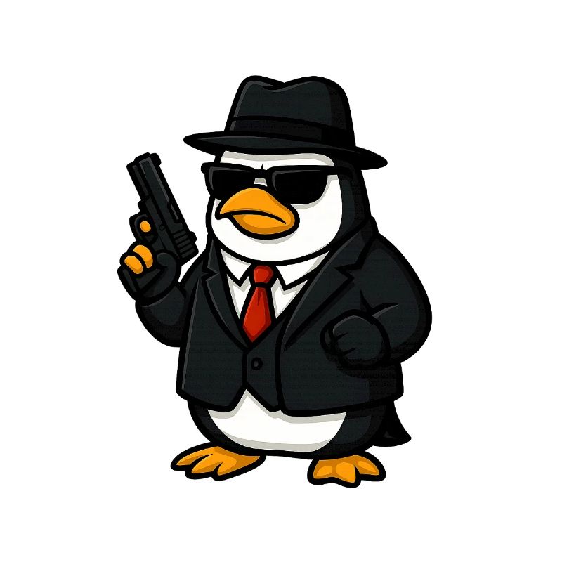 Pinguin-Spion im Smoking