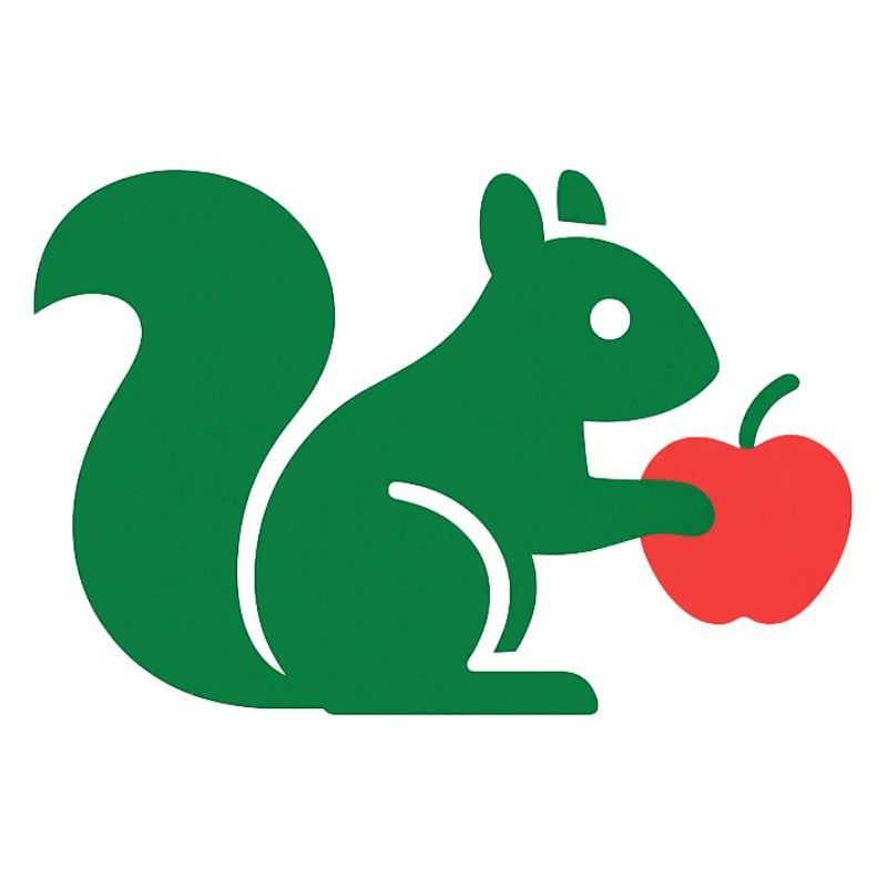 Grünes Eichhörnchen mit Apfel