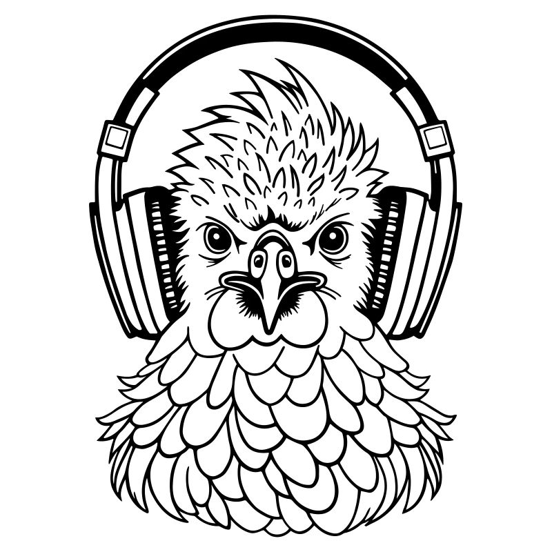 Huhn mit Kopfhörern