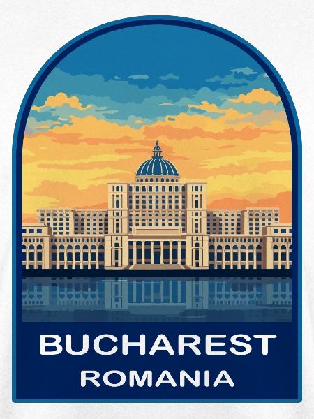 Bukarest Rumäniens Parlament Retro Sonnenuntergangsabzeichen