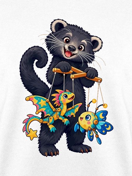 Binturong mit bunten Fadenfiguren