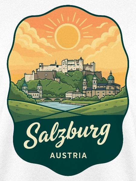 Salzburger Festung Retro Sonnenuntergangsabzeichen
