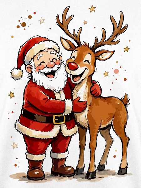 Santa und Rentier Umarmung