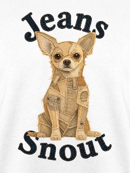 Beiger Kurzhaar-Chihuahua im Jeans-Flicken-Stil