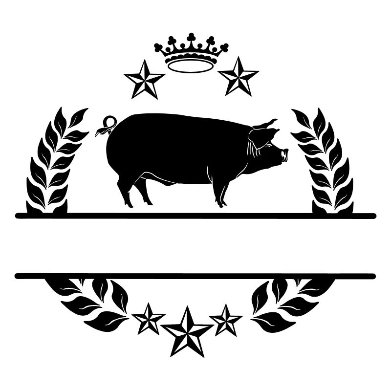 Schwein im Lorbeerkranz mit Sternen und Krone