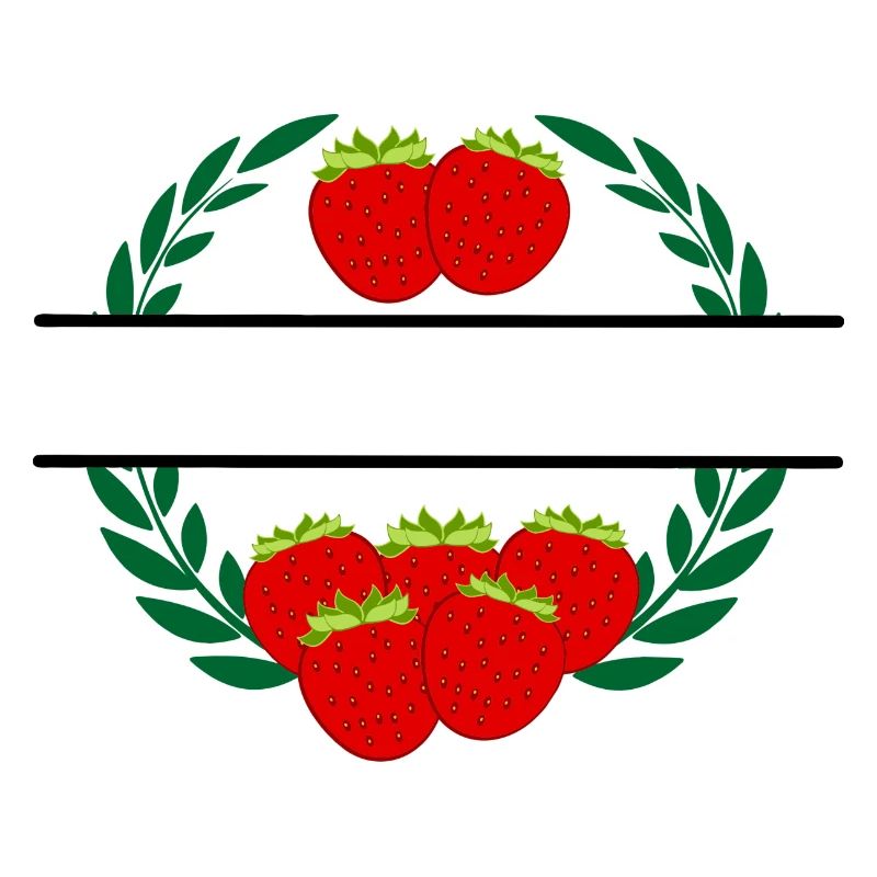 Erdbeeren im Lorbeerkranz mit roten Erdbeeren