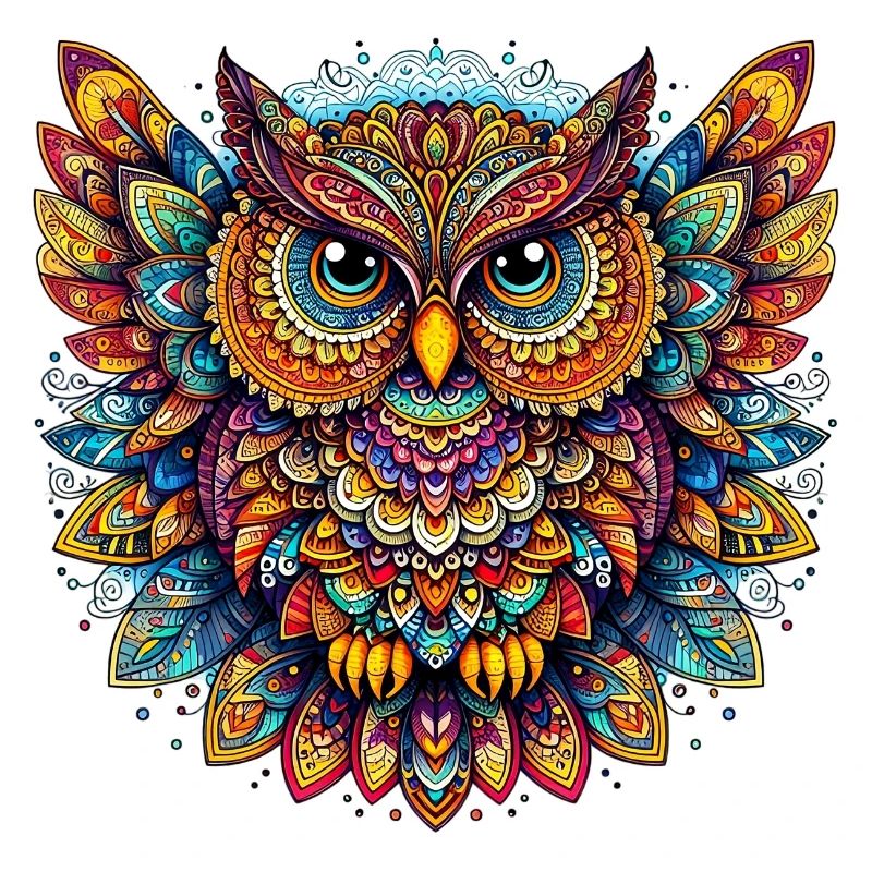 Eule mit Mandalas verziert