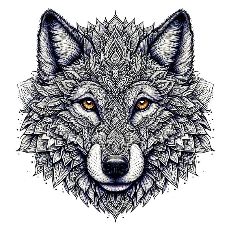 Wolf decorated with Mandalas
