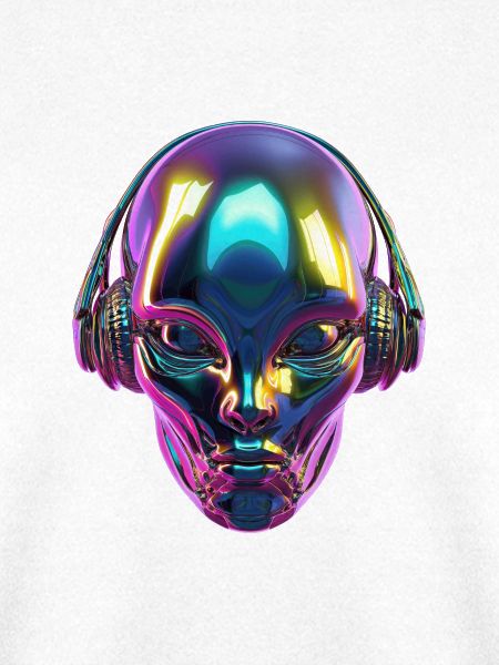 Chromatischer Alien-Kopf mit Kopfhörern