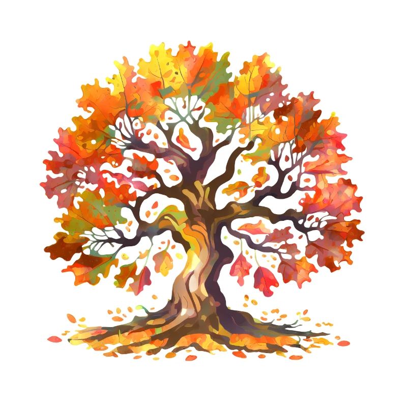 Eiche mit Herbstlaub Aquarell
