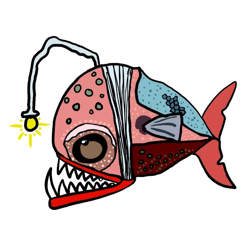 Fischkollage mit Lampenblick Anglerfisch