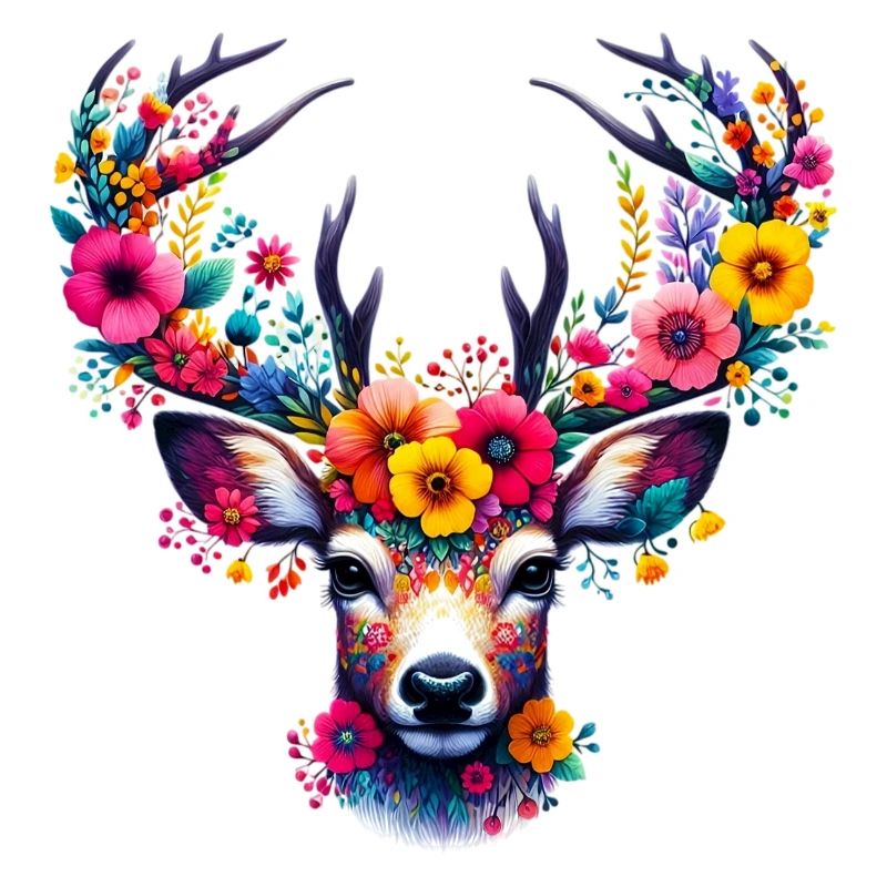 Cerf décoré de fleurs