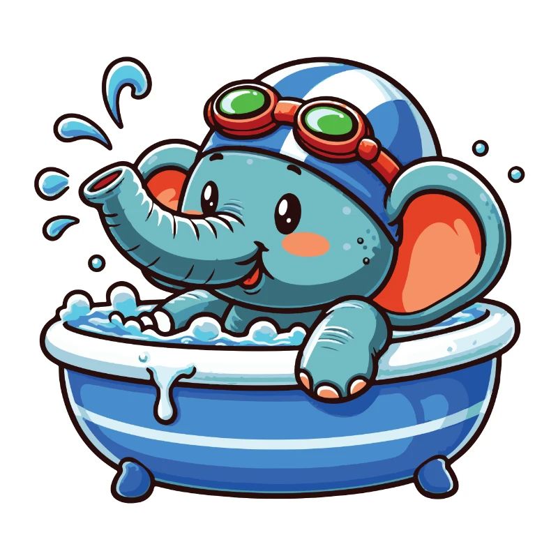 Elefant im Bad mit Taucherbrille