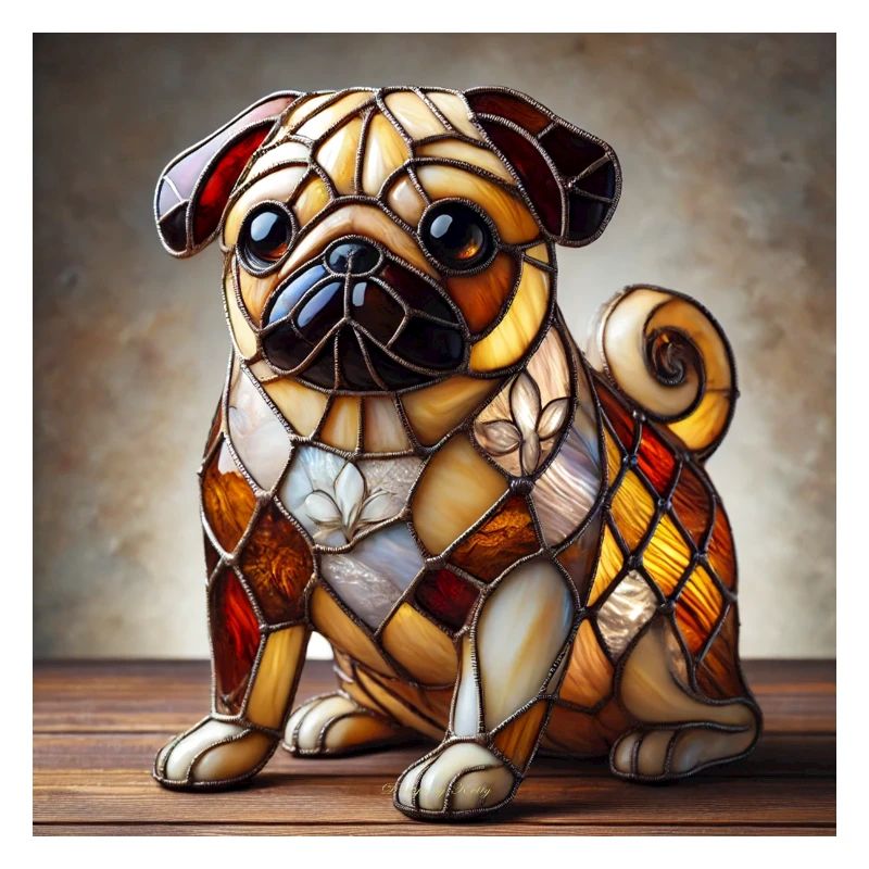 Vitrail bouledogue figure décorative