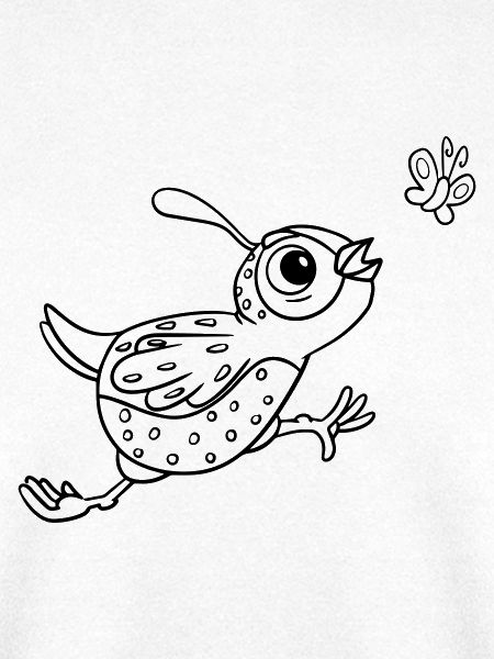 Ausmalbild Vogel mit Schmetterling