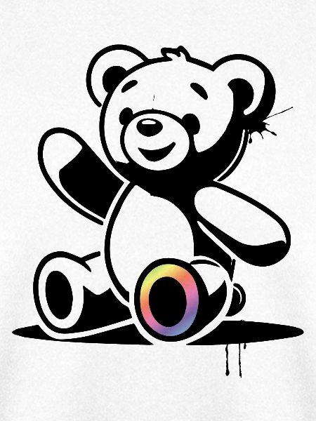 Stencil Teddy mit Regenbogenakzent
