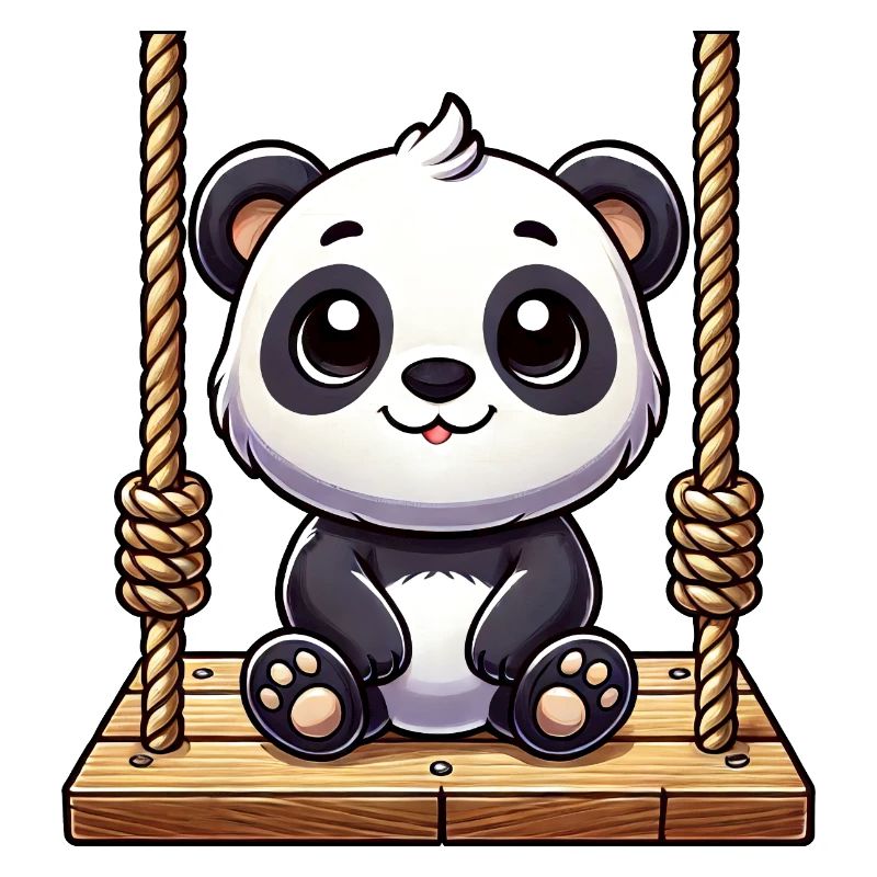 Mignon panda de dessin animé sur l’aire de jeux de balançoire