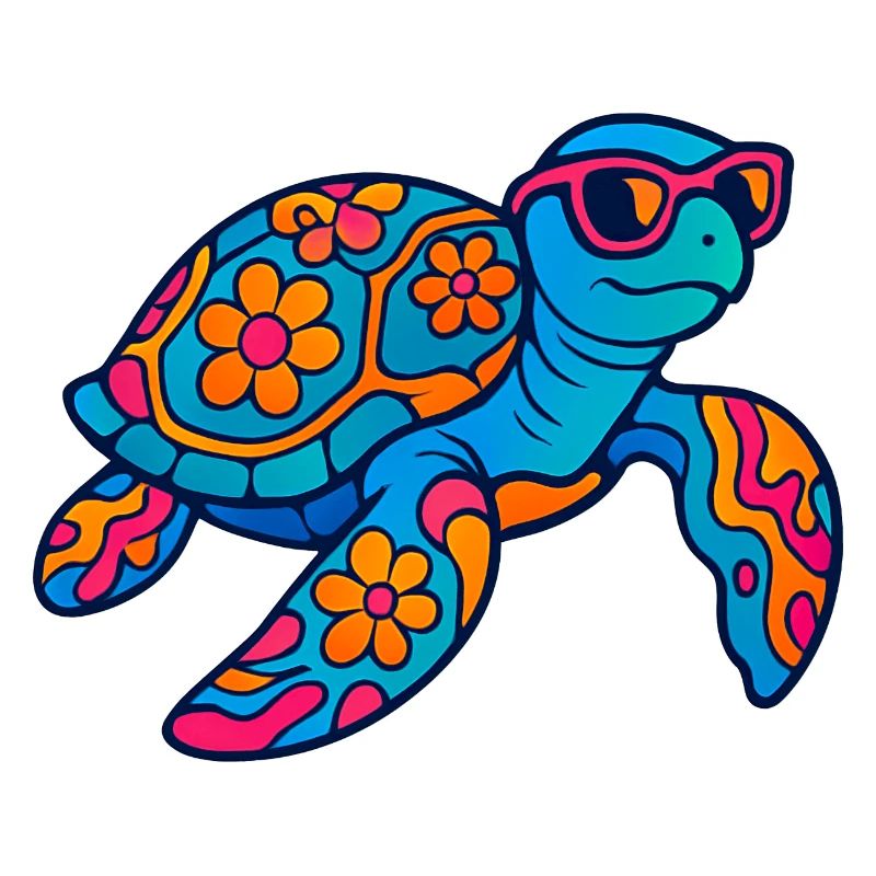 Bunte Blumentier-Schildkröte mit Sonnenbrille