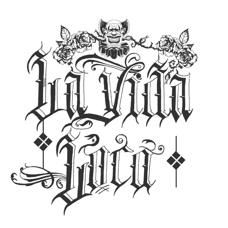Retro Gothic Text mit Clownmotiv