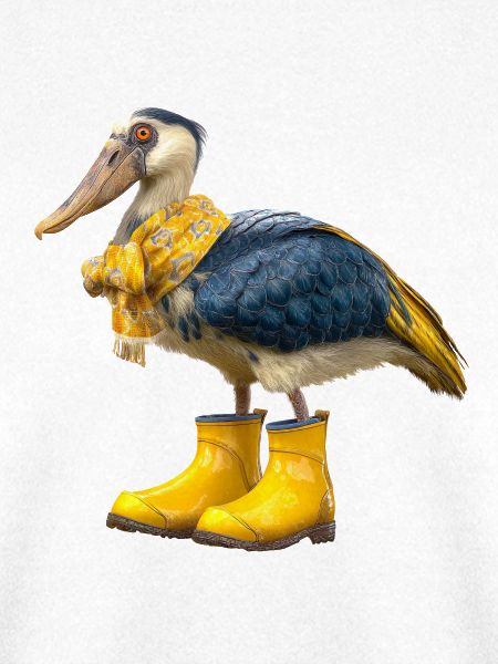 Kreativer Schuhschnabel-Vogel in Gummistiefeln