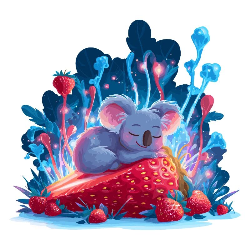 Schlafender Koala auf Erdbeere Neonwald