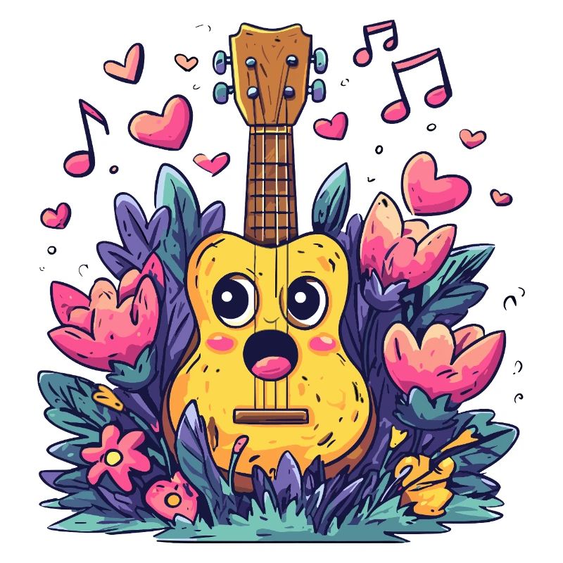 Kawaii Ukulele im Blütenzauber