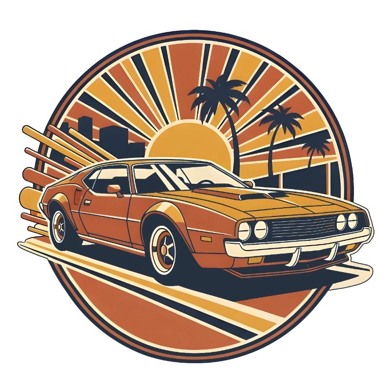 Sonnenuntergang Retroauto Palmen