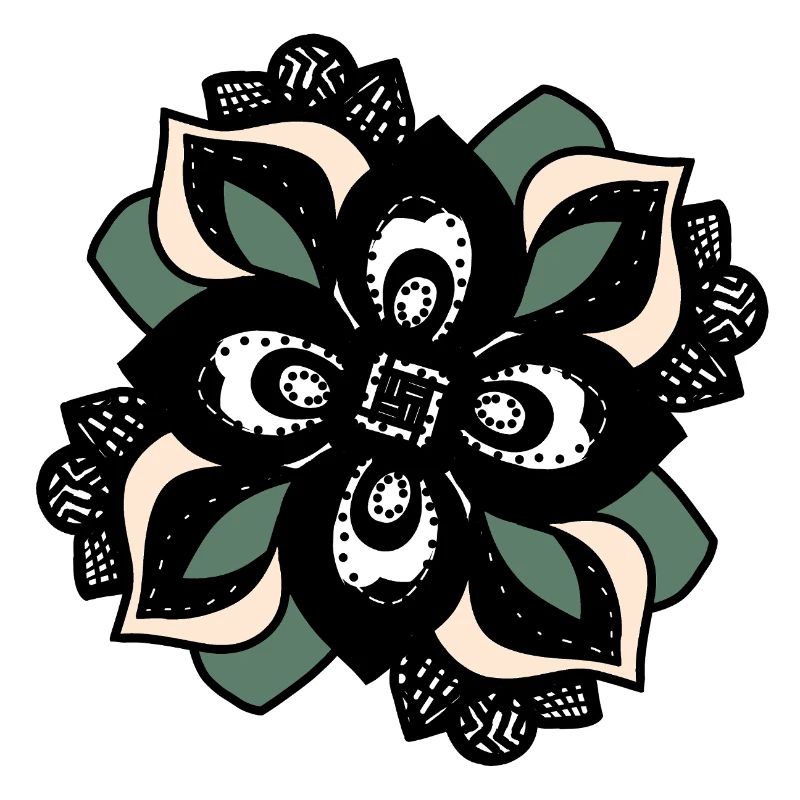 Blütenmandala Grün-Peach