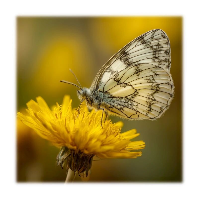 Weißer Schmetterling auf gelber Blüte