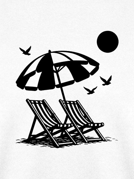 Strandurlaub mit Liegestühlen unter Sonnenschirm